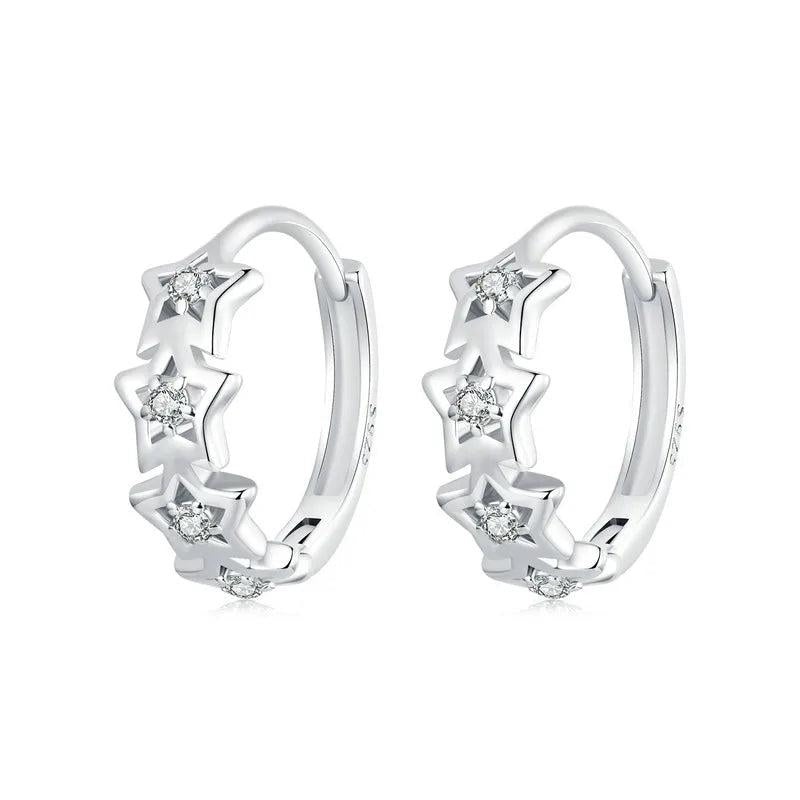 925 Silver Starry Hoop Earrings Zircon Ear Clip Plated Women Party Jewelry