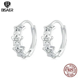 925 Silver Starry Hoop Earrings Zircon Ear Clip Plated Women Party Jewelry