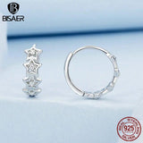 925 Silver Starry Hoop Earrings Zircon Ear Clip Plated Women Party Jewelry