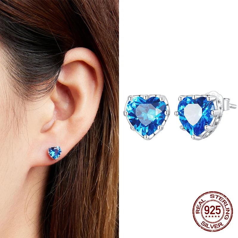 925 Silver Heart Stud Earrings Zircon Wedding Jewelry