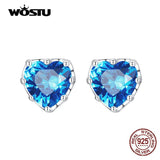 925 Silver Heart Stud Earrings Zircon Wedding Jewelry