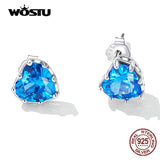 925 Silver Heart Stud Earrings Zircon Wedding Jewelry