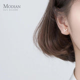 925 Silver Enamel Butterfly Stud Earrings Sweet Tiny Ear Pin