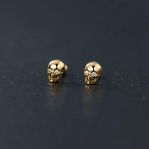 925 Silver Skull Screw Stud Earrings Punk Style Men Women Jewelry