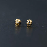 925 Silver Skull Screw Stud Earrings Punk Style Men Women Jewelry