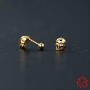 925 Silver Skull Screw Stud Earrings Punk Style Men Women Jewelry