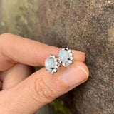 Vintage Natural Opal Stud Earrings 925 Silver Femme Gift