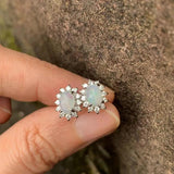 Vintage Natural Opal Stud Earrings 925 Silver Femme Gift
