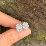 Vintage Natural Opal Stud Earrings 925 Silver Femme Gift