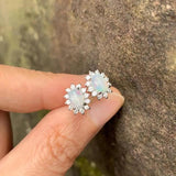Vintage Natural Opal Stud Earrings 925 Silver Femme Gift