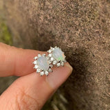 Vintage Natural Opal Stud Earrings 925 Silver Femme Gift