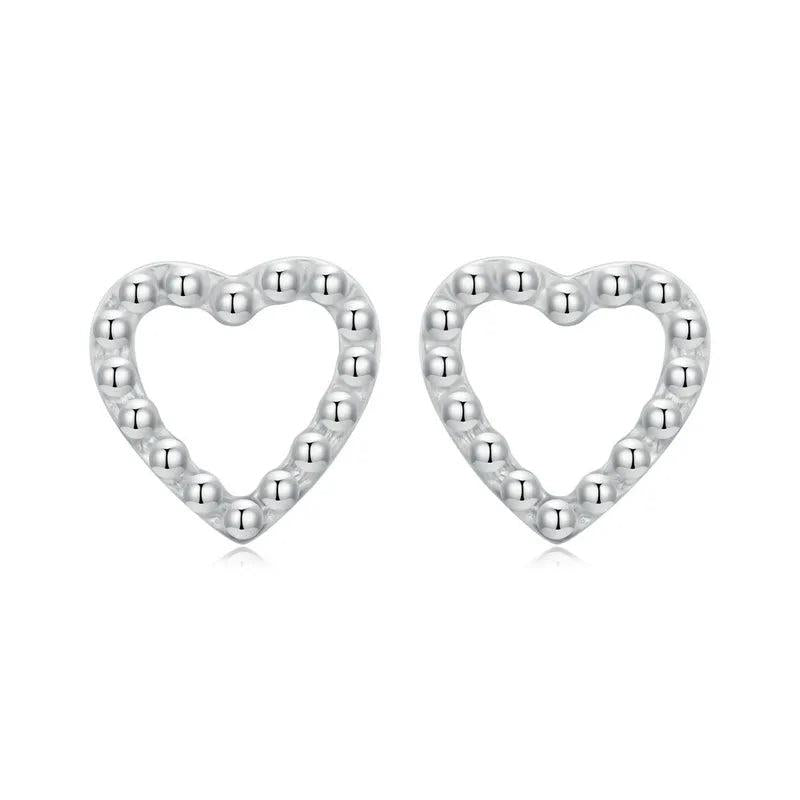 925 Sterling Silver Heart Stud Earrings Zircon Wedding Jewelry
