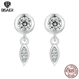 925 Silver Tassel Stud Earrings CZ Plated Minimalist Circle OL Woman Jewelry