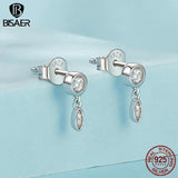 925 Silver Tassel Stud Earrings CZ Plated Minimalist Circle OL Woman Jewelry
