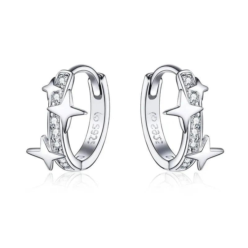 925 Silver Luminous Star Stud Earrings for Women Circle Star Jewelry