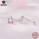 925 Silver Pink Dog Paw Stud Earrings Platinum Plated Heart Zircon Women Jewelry