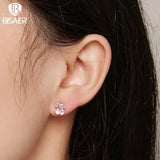 925 Silver Pink Dog Paw Stud Earrings Platinum Plated Heart Zircon Women Jewelry