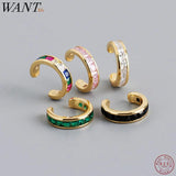 925 Silver Square Zircon Ear Clips for Women No Piercing Cuff