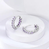 925 Silver Purple Hoop Earrings Zircon Round Circle Wedding Fine Jewelry
