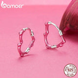 925 Silver Pink Heart Hoop Earrings Women Girl Party Christmas Gift