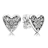 925 Silver Earring Clear Sparkling Crown Pave Heart Hoop Women Jewelry