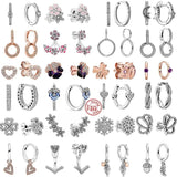 925 Silver Earring Clear Zircon Flowers Heart Studs