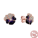 925 Silver Earring Clear Zircon Flowers Heart Studs