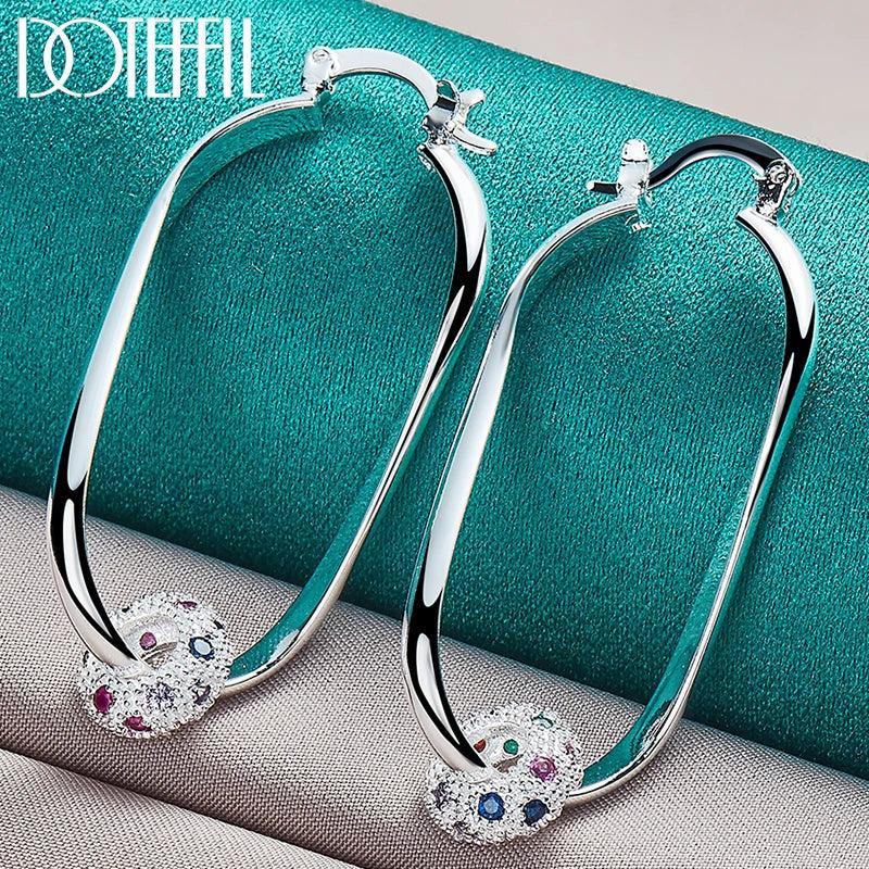 925 Silver Colored Zircon Hoop Earrings For Women