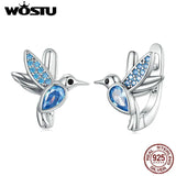 925 Silver Hummingbird Hoop Earrings Crystal Drop Ear Clips Wedding Jewelry