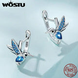 925 Silver Hummingbird Hoop Earrings Crystal Drop Ear Clips Wedding Jewelry