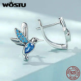 925 Silver Hummingbird Hoop Earrings Crystal Drop Ear Clips Wedding Jewelry
