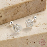 925 Silver Rose Flower Stud Earrings for Girls Charm Ins Plant Ear Nail
