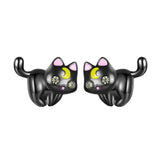 Sterling Silver Cat Stud Earrings Moon Kitten Earring Studs