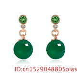 Green Jade Bead Earrings Silver Chalcedony Amulet Jewelry Women