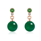 Green Jade Bead Earrings Silver Chalcedony Amulet Jewelry Women