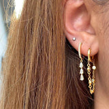 925 Silver Water Drop Zircon Chain Hoop Earrings