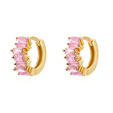 925 Silver Ear Needle Pink Zircon Earrings Water Drop/Star/Geometric Hoop