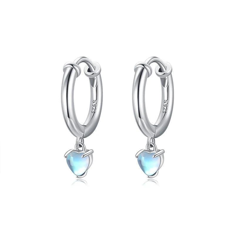 925 Silver Moonstone Heart Hoop Earrings for Women