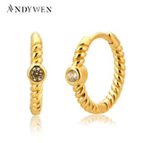 925 Silver Twist Hoops with Zircon Women Piercing Jewelry