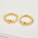 925 Silver Twist Hoops with Zircon Women Piercing Jewelry