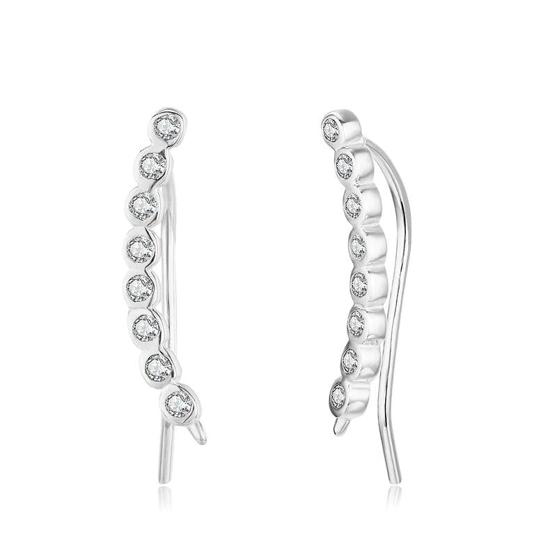 925 Silver CZ Bar Ear Climber Clip Stud Earrings For Women Girls Kids