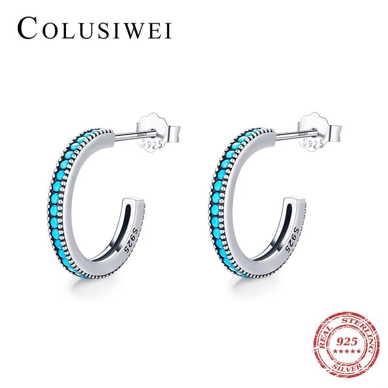 925 Silver Green Turquoise Stud Earrings Piercing Women Jewelry
