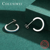 925 Silver Green Turquoise Stud Earrings Piercing Women Jewelry