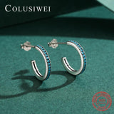 925 Silver Green Turquoise Stud Earrings Piercing Women Jewelry