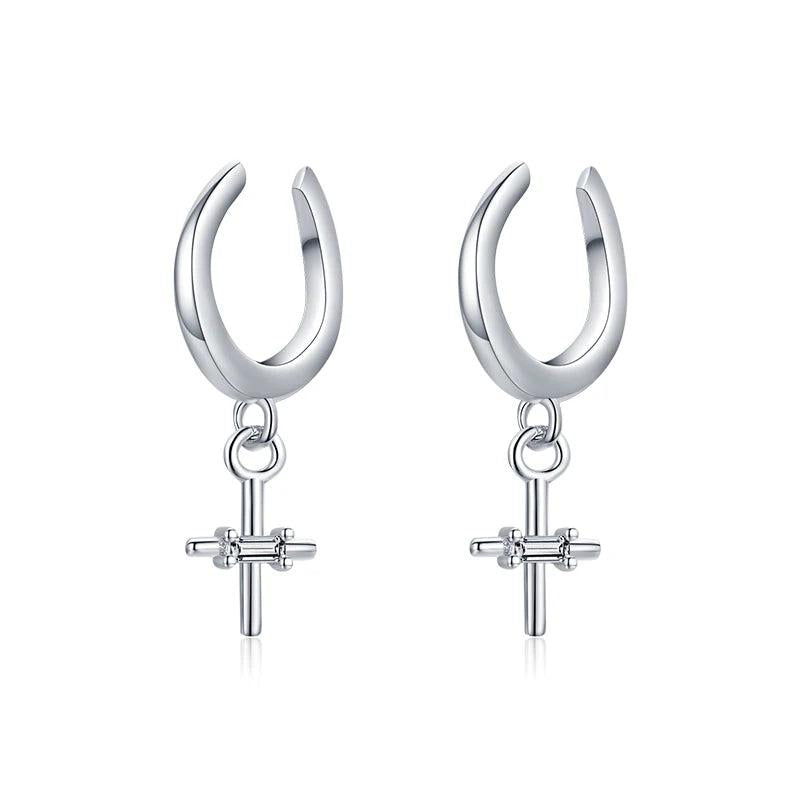 925 Silver Cross Clip Earrings Swing Ear Cuff Women Party Jewelry