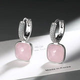 Geometric Crystal Square Ear Buckle Silver Earrings
