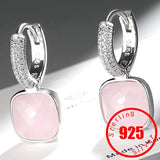 Geometric Crystal Square Ear Buckle Silver Earrings