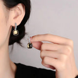 Geometric Crystal Square Ear Buckle Silver Earrings