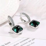 Geometric Crystal Square Ear Buckle Silver Earrings