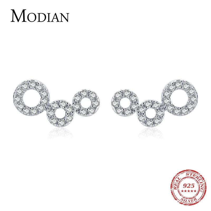 925 Silver CZ Circle Stud Earrings Women's Fine Jewelry